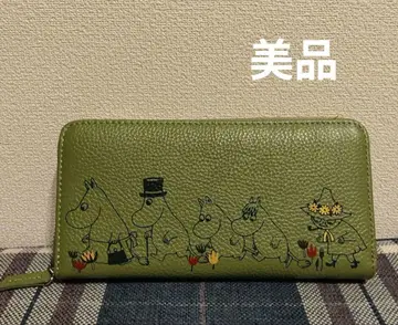 MOOMIN 무민 천연 가죽 장지갑 라운드 지퍼 그린