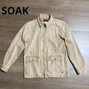 SOAK 데님풍 자켓 집업 스트라이프 브라운 색 바램 구제 의류