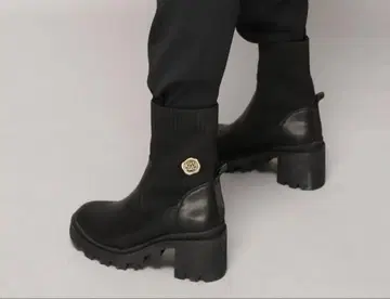 앙코키누 니트 자수 트랙 밑창 부츠 블랙 사이즈 L24~24.5