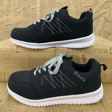 새상품 여성용 23.5cm 경량 통굽 레트로 스니커즈 블랙 3361