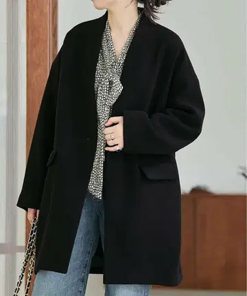 L'ESSAGE 블랙 울 코트