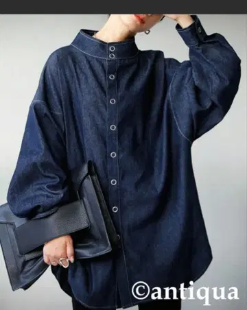 antiqua 반지 스냅 데님 셔츠