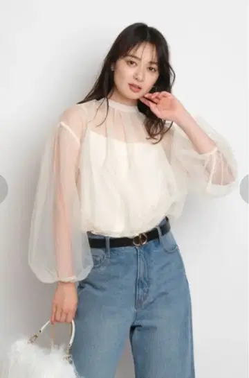 Mystrada 백리본 튤개더 블라우스 화이트 38