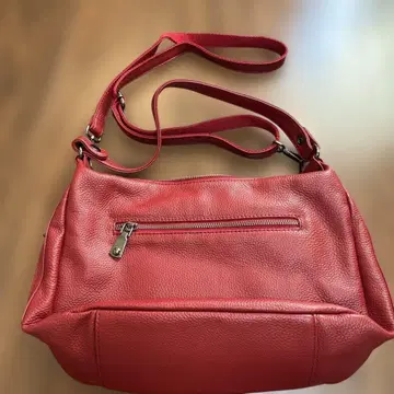 천연 가죽 빨간색 숄더백 지퍼 포함