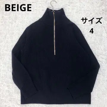 BEIGE 베이지 다크 네이비 짙은 남색 하프 지퍼 리브 사이즈 4