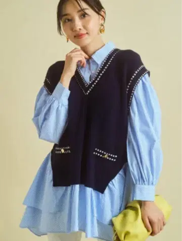 저스길리티 베스트 포함 레이어드 셔츠 니트 셔츠 긴팔 멋쟁이 M