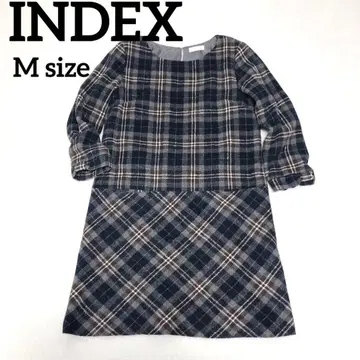 [인덱스] 체크 무늬 긴팔 원피스 무릎 기장 M 사이즈 네이비 계열