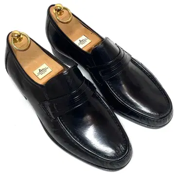 LUCIAN BARERI 하프 안장 로퍼 블랙 25.5 가죽 신발