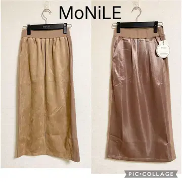 [ 새상품 ] 모니레 새틴 스웨이드풍 절개 타이트 스커트 허리밴딩 모카