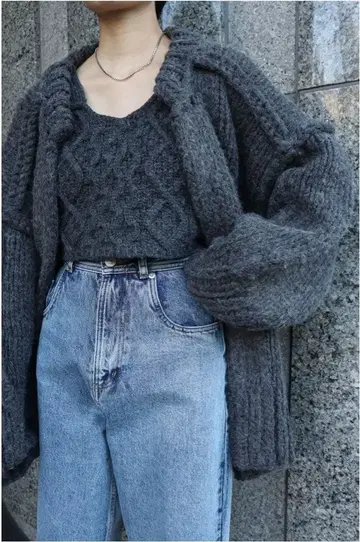 louren cable knit bustier 다크 그레이 뷔스티에