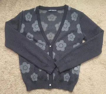 MARY QUANT 꽃무늬 가디건 긴팔 다크 그레이 M 사이즈 얇은 소재