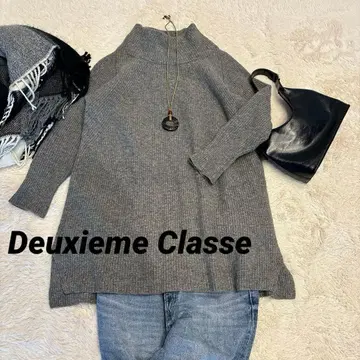 두 번째 클래스 하이넥 울 니트 원피스 그레이 일본제