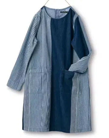 펠리시모 Sunny clouds 히코리 원피스 인디고 M 세로 줄무늬