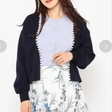 [ 미사용 새상품 ] 미슈마슈 펄 트리밍 가디건 네이비