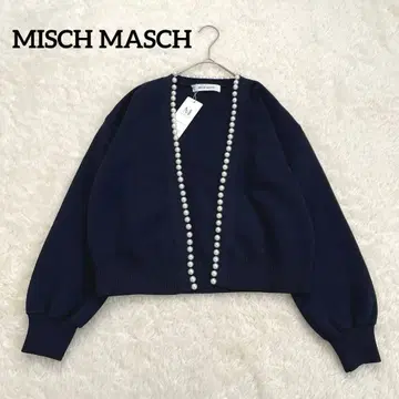 [ 미사용 새상품 ] 미슈마슈 펄 트리밍 가디건 네이비