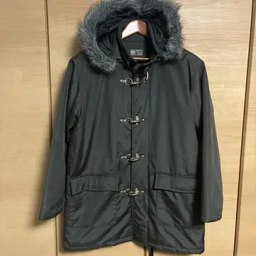 에볼루션 그레이 더플 코트 퍼 후드 Y2K M