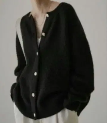 2WAY 메탈 버튼 모헤어 샤기 가디건 블랙