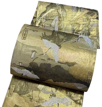 A 191 후쿠로 오비 전 통 패턴 학 순수 실크 기모노