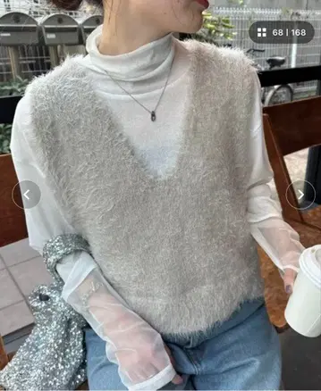 [ CIAOPANIC TYPY ] 믹스 페더 얀 크롭 기장 베스트