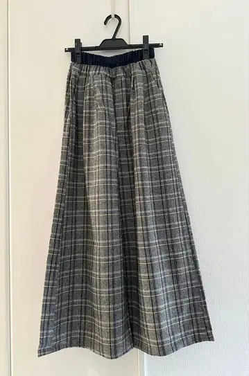 [ MONiLE ] 모니레 체크 무늬 더블 허리 와이드 팬츠 네이비