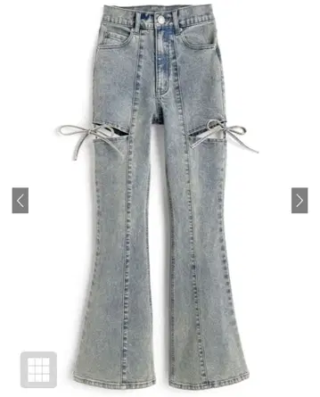 사이드 컷 아웃 리본 플레어 데님 팬츠 GRL [cu578]