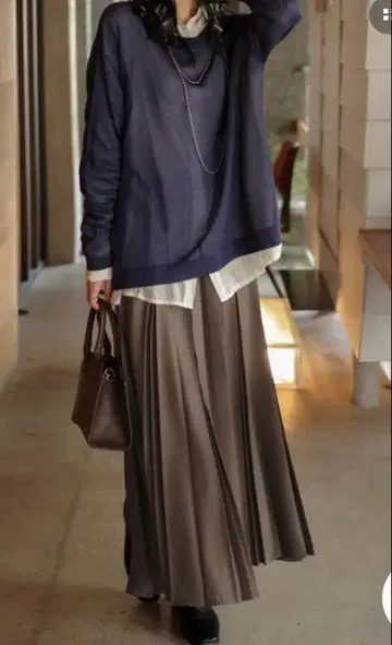 [새상품] La-gemme A라인 플리츠 스커트 택 포함 브라운 레귤러