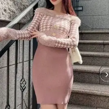 하운드 투스 앙상블 미니 원피스 RESEXXY 핑크