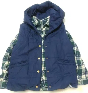 HugHug 후드 부착 네이비 다운 베스트 퀼팅 충전솜 베스트