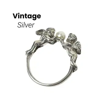 빈티지 천사 엔젤 펄 반지 실버 10호 브랜드 각인