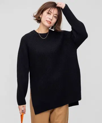 새상품 23구 울 캐시미어 블렌드 벌키 튜닉 니트 XL 블랙