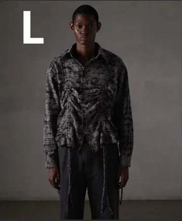 [ GRANCY ] 셔링 디자인 블리치 체크 셔츠 (L 사이즈 블랙)