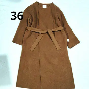 스픽 앤 스팬 롱 코트 노카라 브라운 울 36