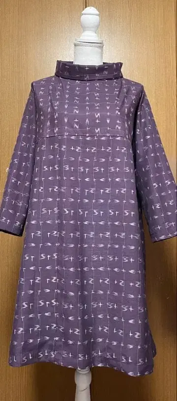 기모노 리메이크 의 A라인 튜닉 원피스 롤 칼라