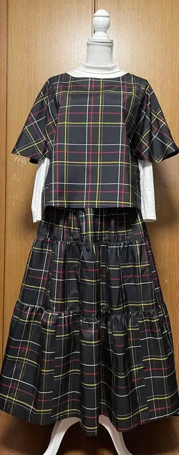 기모노 리메이크 줄무늬 오오시마 셋업 플레어 소매 상의 & 캉캉 스커트