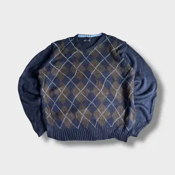 90s BRITCHES 아가일 무늬 V넥 니트 스웨터 프레피