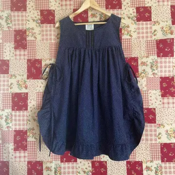 다브리에 네이비 x 베이지 도트 무늬 셔츠 칼라 핸드메이드