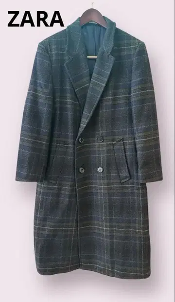 ZARA 자라 그레이 계열 체크 무늬 더블 브레스트 코트 롱 코트