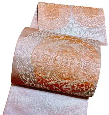 A 192 후쿠로 오비 대북 상아 자수 박 화문 순수 실크 기모노