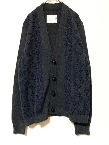 사카이 울 가디건 자수풍 플로키 올 패턴 기하학 패턴 스웨터 남성용