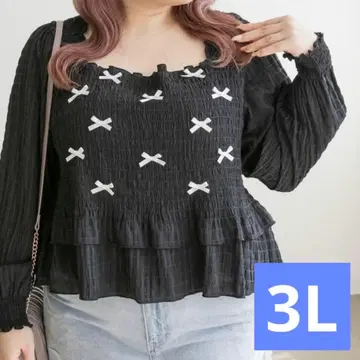 CLETTE 쿠레트 셔링 리본 블라우스 블랙 3L