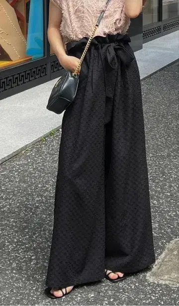 란클릭 개더 리본 와이드 팬츠