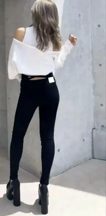 GYDA 하이웨스트 웨이스트 크로스 스키니 데님 팬츠 블랙