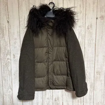 나노 유니버스 니시카와 다운 코트 이소재 카키 후드