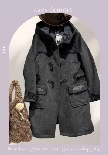 axes femme [미사용] 그레이 더플 장미 자수 코트