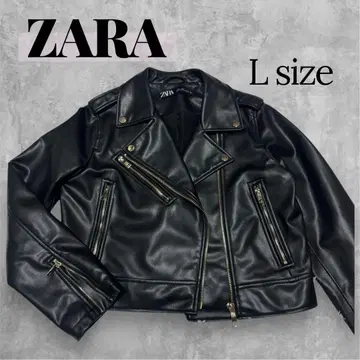 [ ZARA ] 인조 가죽 라이더 자켓 블랙 골드 지퍼