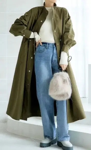 스탠드 칼라 트렌치코트 miclat 니센 카키