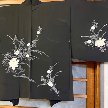 미사용 카가 유젠 여성 블랙 겉옷 순수 실크