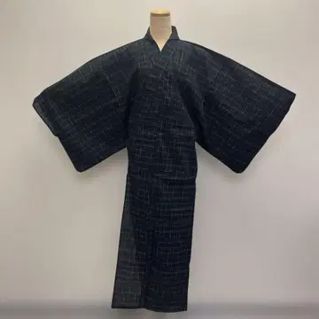 유카타 남성용 남성 남자 신사 블랙 격자 M 사이즈 No.d
