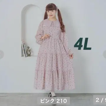 시마무라 아오키 미사코 빅 사이즈 장미 꽃무늬 원피스 4L 핑크