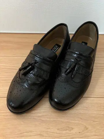 블랙 프린지 가죽 로퍼 27cm 발볼 넓은 비즈니스 슈즈